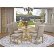 Pemberly Row 5-Piece Wood Dining Set with Round Table in Oak and Dark Khaki