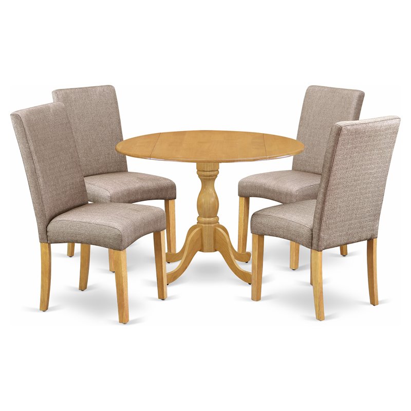 Pemberly Row 5-Piece Wood Dining Set with Round Table in Oak and Dark Khaki