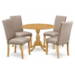Pemberly Row 5-Piece Wood Dining Set with Round Table in Oak and Dark Khaki