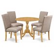 Pemberly Row 5-Piece Wood Dining Set with Round Table in Oak and Dark Khaki