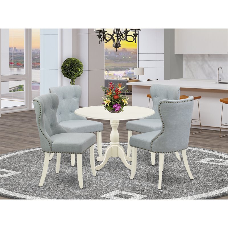 Pemberly Row 5-Piece Wood Dining Set in Linen White and Baby Blue