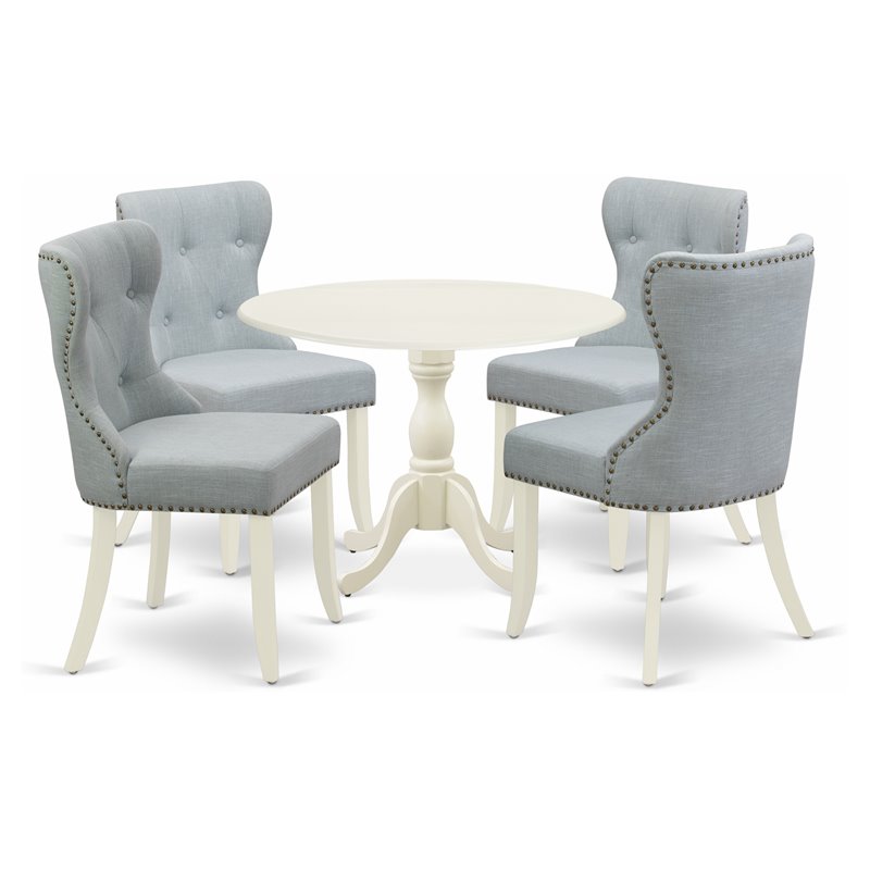 Pemberly Row 5-Piece Wood Dining Set in Linen White and Baby Blue