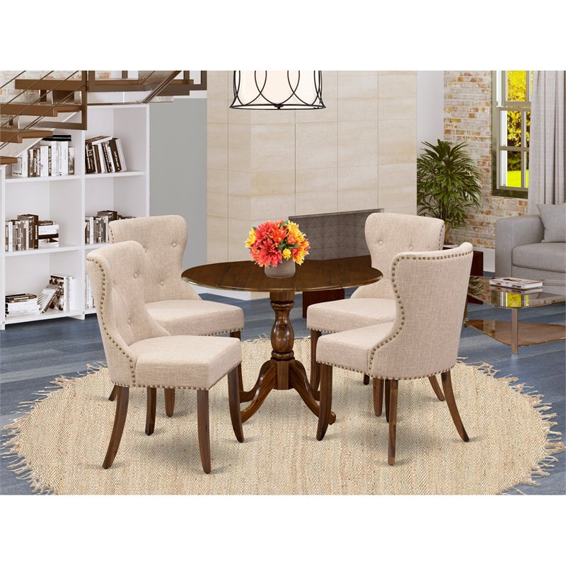 Pemberly Row 5-Piece Wooden Dining Set in Antique Walnut and Light Tan