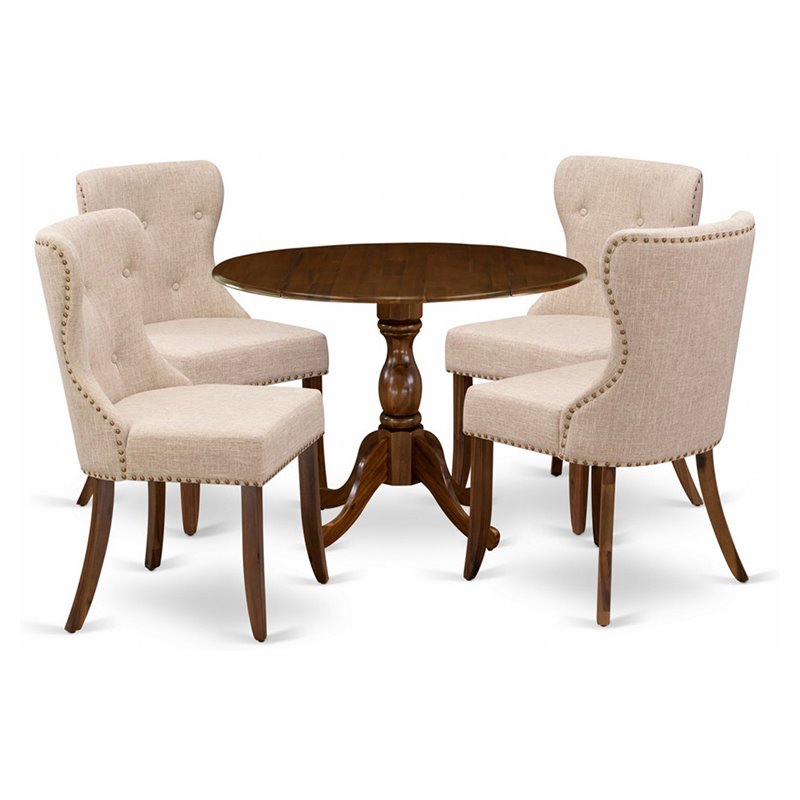 Pemberly Row 5-Piece Wooden Dining Set in Antique Walnut and Light Tan
