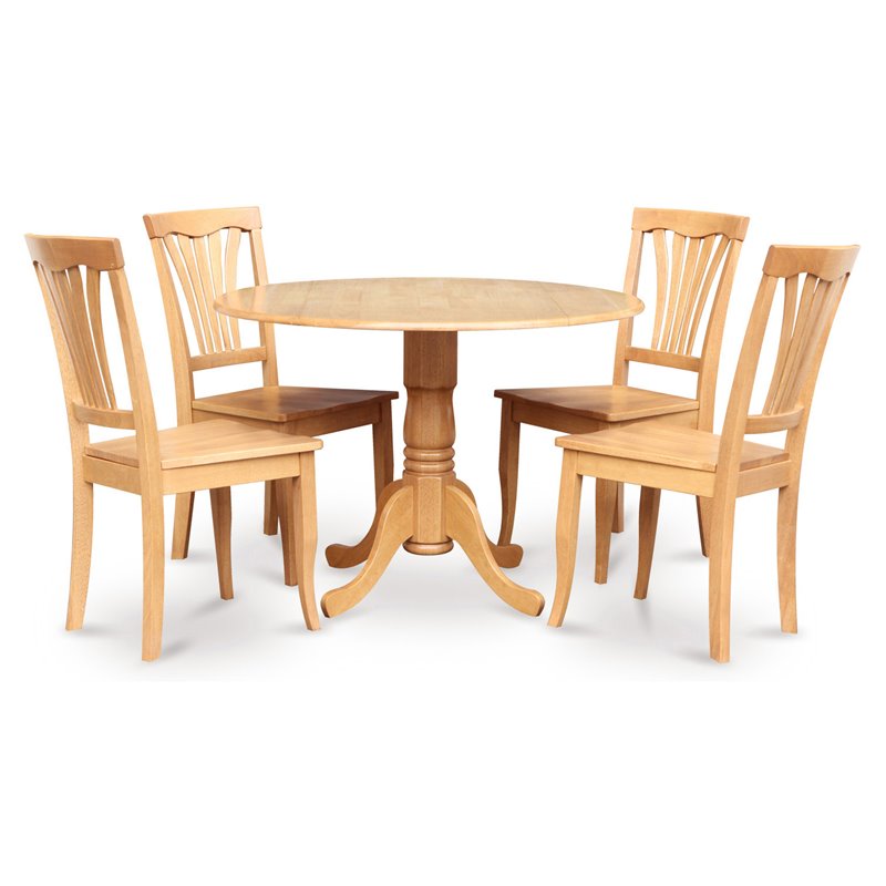 Pemberly Row 5-Piece Round Pedestal Wood Dining Set in Oak Finish
