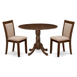 Pemberly Row 3-Piece Dining Set with Natural Walnut Finish & Tan Chairs