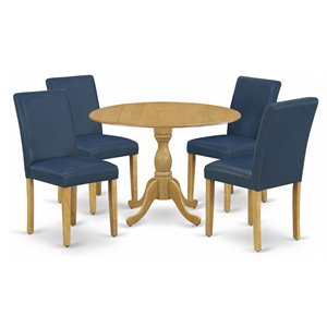 Pemberly Row 5-Piece Oak and Oasis Blue Drop-Leaf Dining Table Set