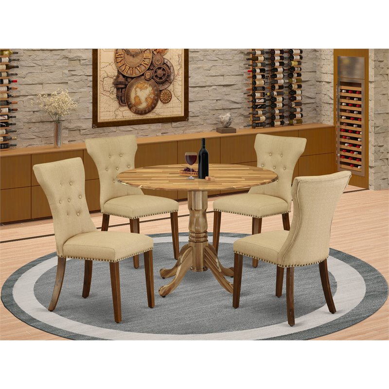 Pemberly Row 5-Piece Wood Dining Set in Natural Finish with Brown Accents