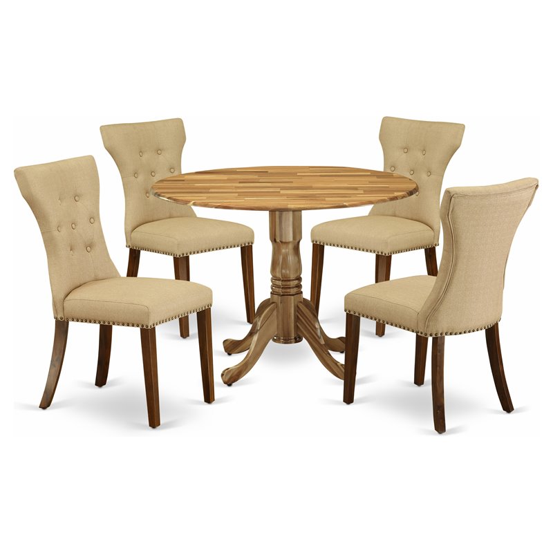 Pemberly Row 5-Piece Wood Dining Set in Natural Finish with Brown Accents