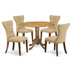 Pemberly Row 5-Piece Wood Dining Set in Natural Finish with Brown Accents