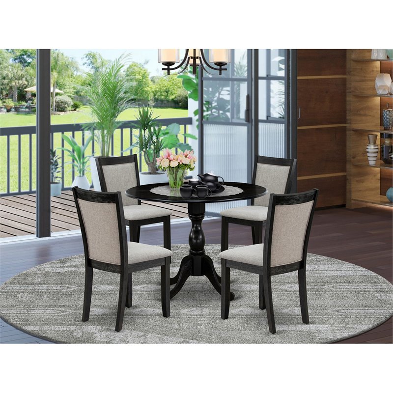 Pemberly Row 5-Piece Wooden Dining Set in Wire Brushed Black Finish