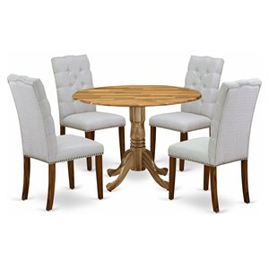 Pemberly Row 5-Piece Wood Dining Set with Parson Chairs in Natural Gray