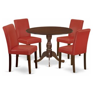 Pemberly Row 5-Piece Mahogany Dining Set with Round Table and Padded Chairs