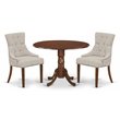 Pemberly Row 3-Pc Wood Dining Set in Mahogany and Doeskin Upholstery