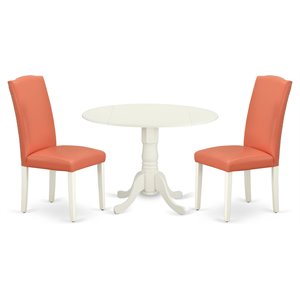 Pemberly Row 3-Pc Dining Set with Round Linen White Table and Pink Chairs