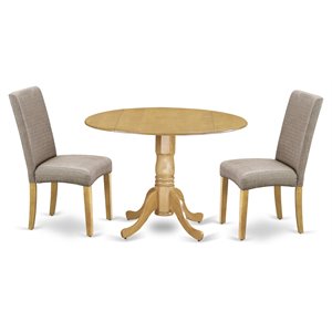 Pemberly Row 3-Piece Oak Dining Set with Dark Khaki Upholstered Chairs