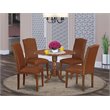 Pemberly Row 5-Piece Mahogany Round Wood Dining Set with PU Leather Chairs
