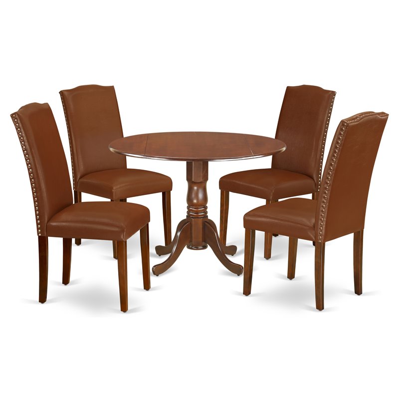 Pemberly Row 5-Piece Mahogany Round Wood Dining Set with PU Leather Chairs