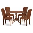 Pemberly Row 5-Piece Mahogany Round Wood Dining Set with PU Leather Chairs