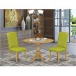 Pemberly Row 3-Piece Wood Dining Set in Oak and Autumn Green Upholstery