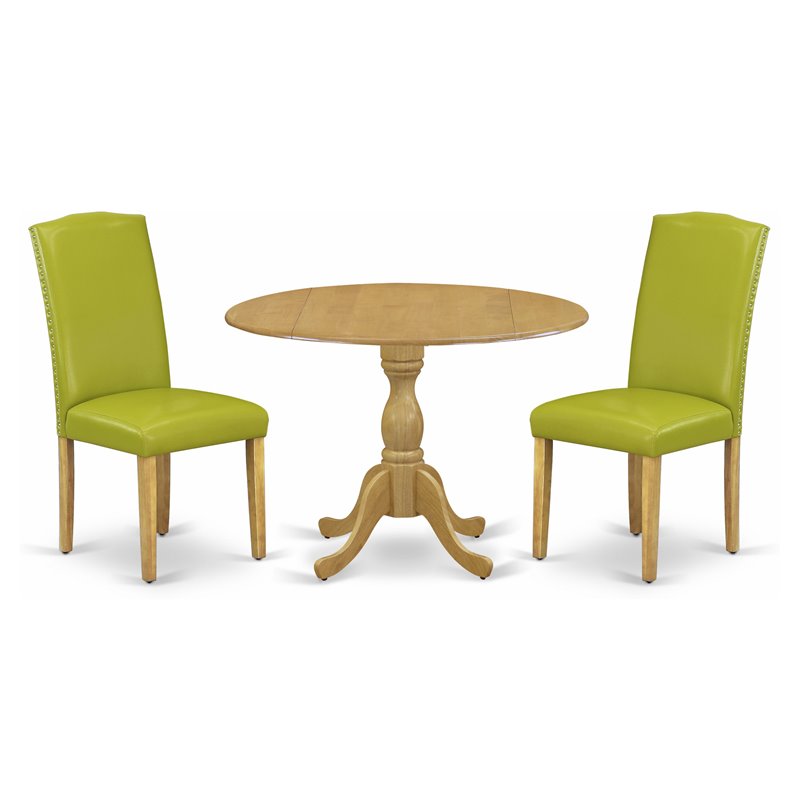 Pemberly Row 3-Piece Wood Dining Set in Oak and Autumn Green Upholstery