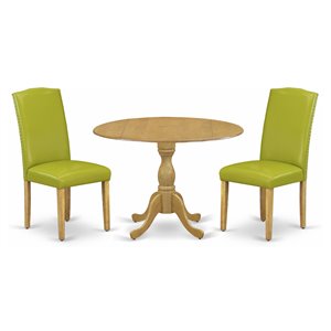 Pemberly Row 3-Piece Wood Dining Set in Oak and Autumn Green Upholstery