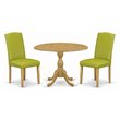 Pemberly Row 3-Piece Wood Dining Set in Oak and Autumn Green Upholstery