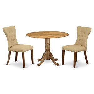 Pemberly Row 3-Piece Wood Dining Set with Parson Chairs in Natural Linen