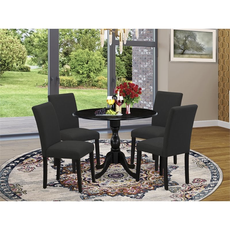 Pemberly Row 5-Piece Wood Dining Set in Wire Brush Black Upholstery