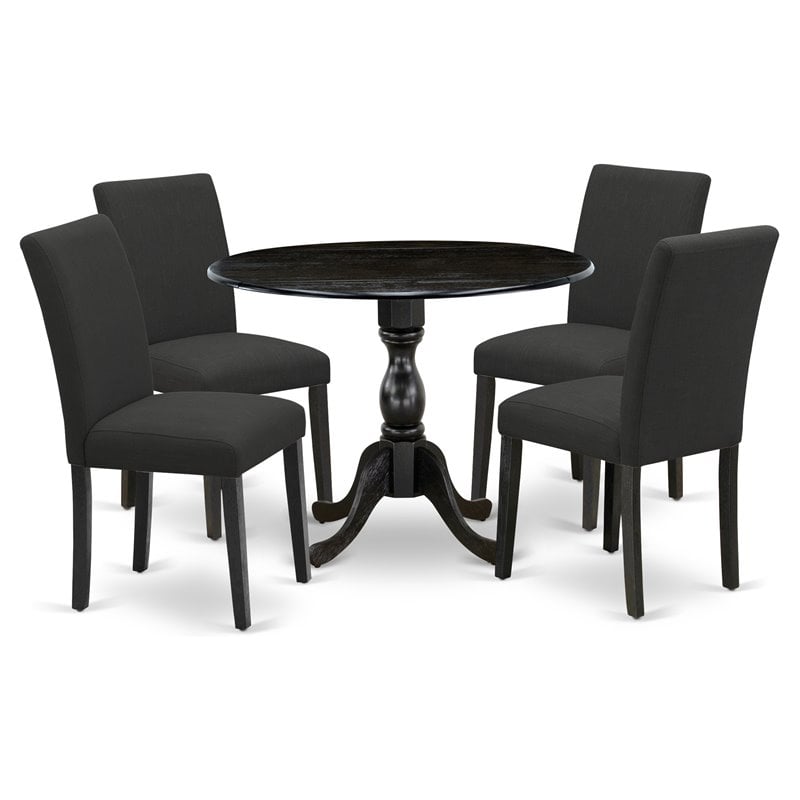 Pemberly Row 5-Piece Wood Dining Set in Wire Brush Black Upholstery