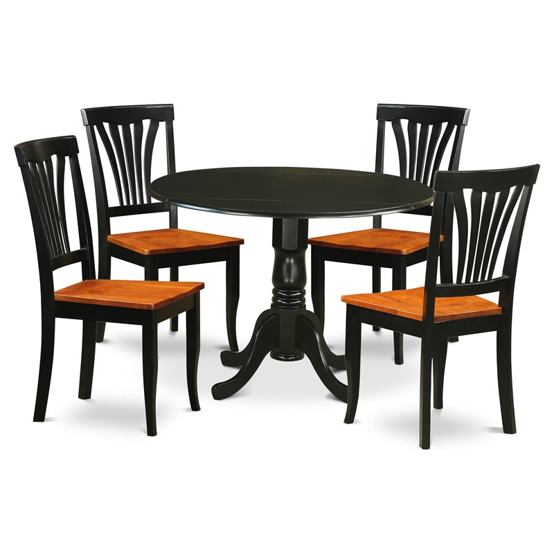 Pemberly Row 5-Piece Dinette Set in Black/Cherry Finish with Wood Seats