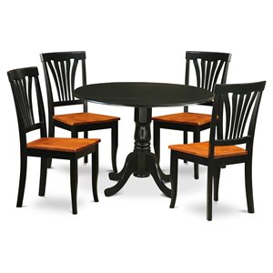 Pemberly Row 5-Piece Dinette Set in Black/Cherry Finish with Wood Seats