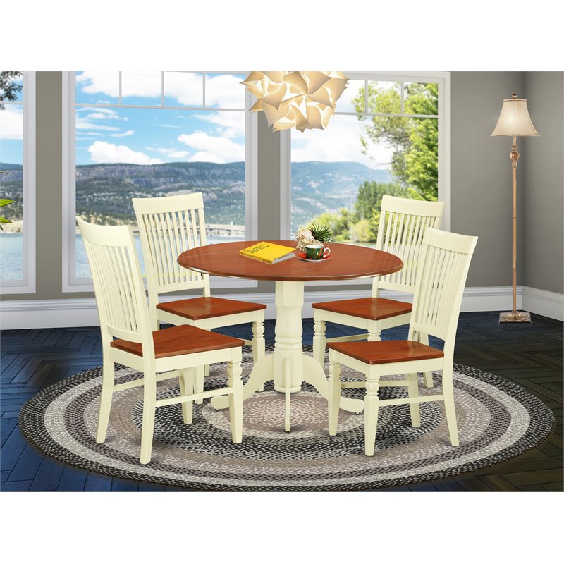 Pemberly Row 5-Piece Dining Set with Wood Chairs in Buttermilk & Cherry