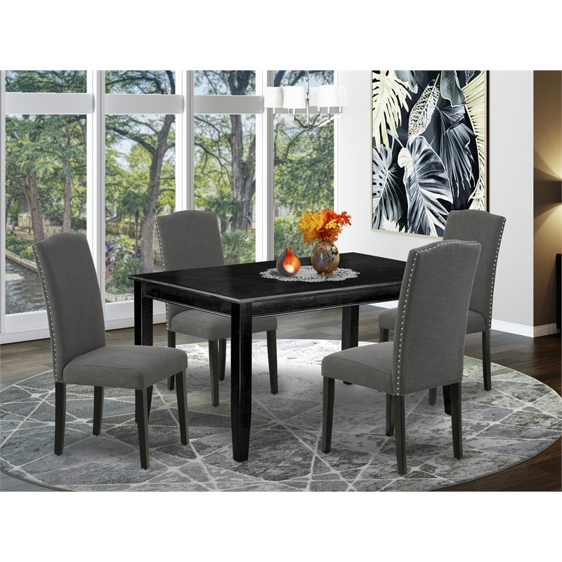 Pemberly Row 5-Piece Wood Dining Set in Black and Gotham Gray Linen