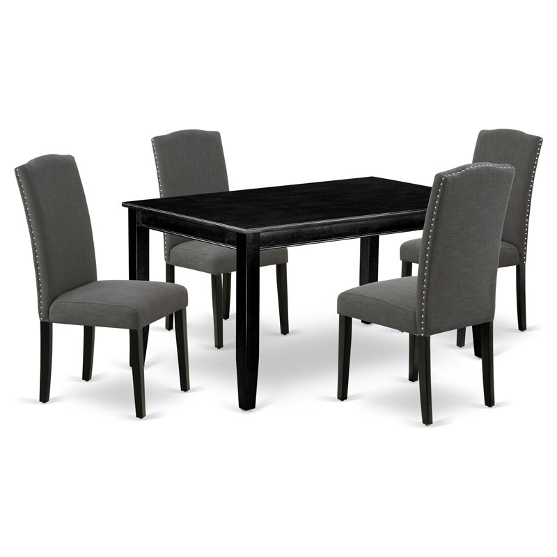 Pemberly Row 5-Piece Wood Dining Set in Black and Gotham Gray Linen