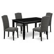 Pemberly Row 5-Piece Wood Dining Set in Black and Gotham Gray Linen