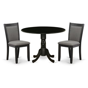 Pemberly Row 3-Piece Wooden Dining Set in Dark Gotham Gray & Black