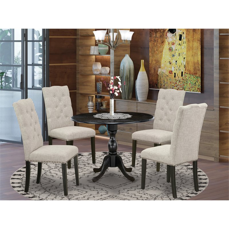 Pemberly Row 5-Piece Wood Dining Set with Upholstered Seats in Black