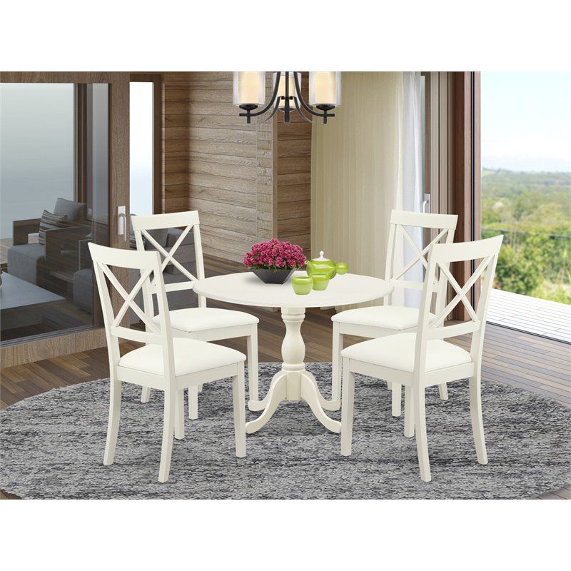 Pemberly Row 5-Piece Wood Dining Set with Faux Leather Seats in White