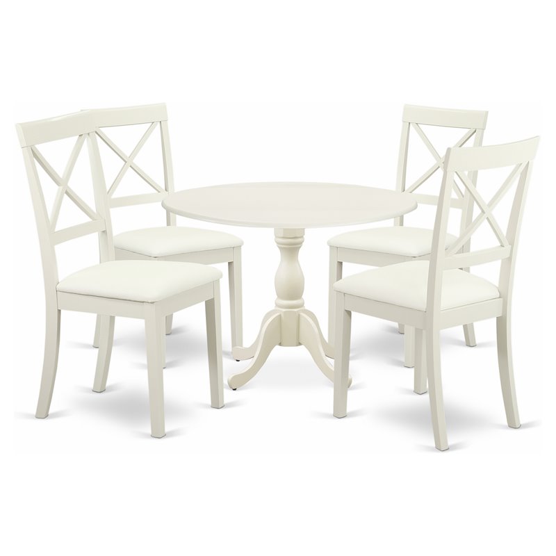 Pemberly Row 5-Piece Wood Dining Set with Faux Leather Seats in White