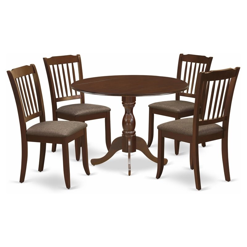 Pemberly Row 5-Piece Wood Dining Set in Mahogany Finish with Fabric Seats