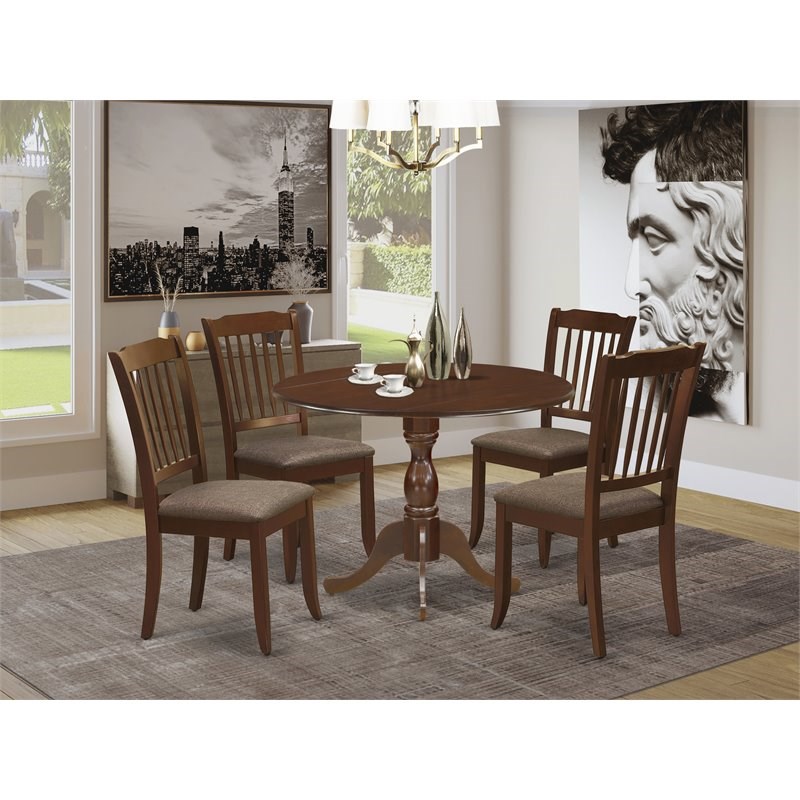 Pemberly Row 5-Piece Wood Dining Set in Mahogany Finish with Fabric Seats