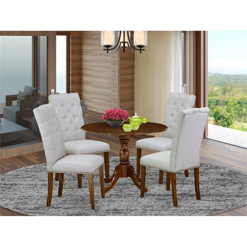Pemberly Row 5-Piece Wooden Dining Set in Antique Walnut and Gray
