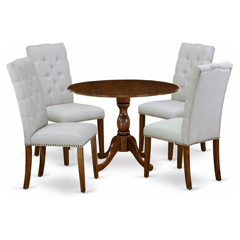 Pemberly Row 5-Piece Wooden Dining Set in Antique Walnut and Gray