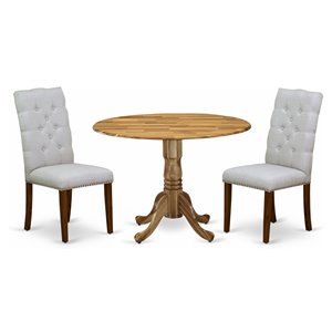 Pemberly Row 3-Piece Natural Wood Dining Set with Upholstered Chairs