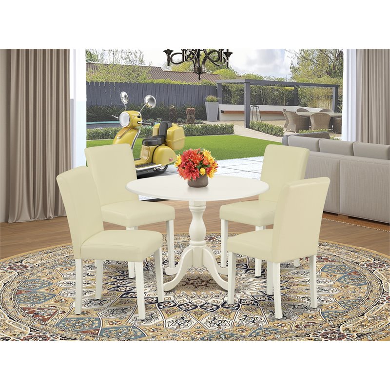 Pemberly Row 5-Piece Wood Dining Set with Leather Seat in White