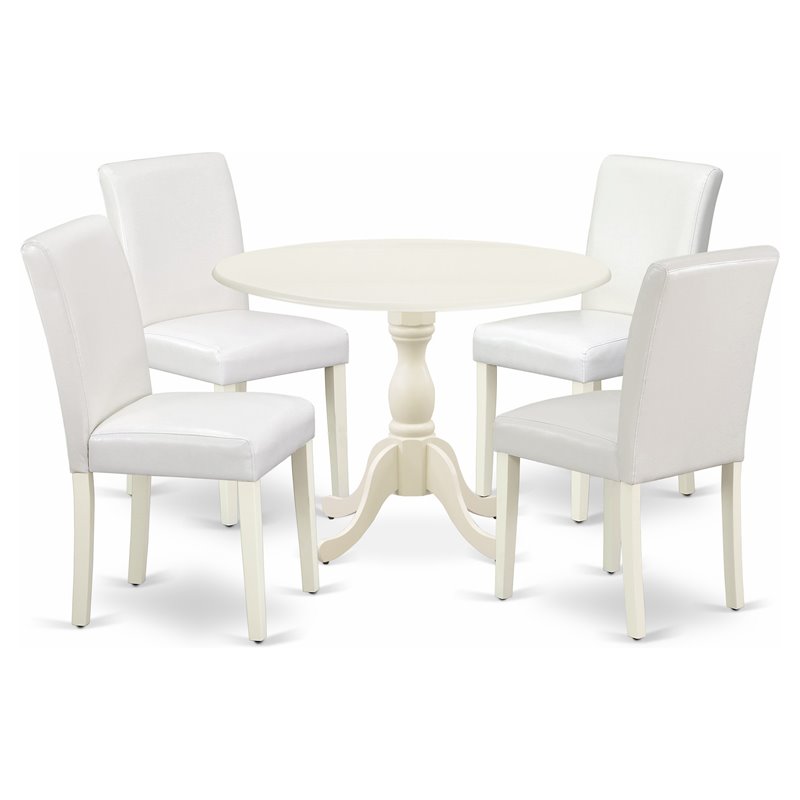 Pemberly Row 5-Piece Wood Dining Set with Leather Seat in White