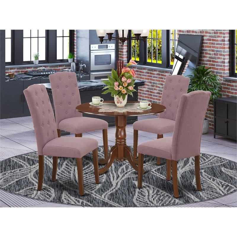 Pemberly Row 5-Piece Round Wood Dining Set in Mahogany and Dahlia