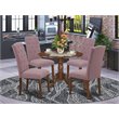 Pemberly Row 5-Piece Round Wood Dining Set in Mahogany and Dahlia