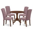 Pemberly Row 5-Piece Round Wood Dining Set in Mahogany and Dahlia